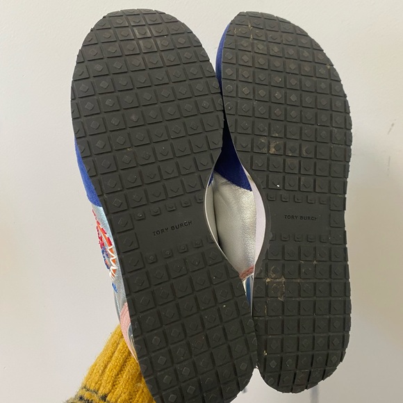 Tory Burch Blue‎ and Silver Sneakers Brielle Size 9 Leather Lace embroidery - Picture 9 of 10